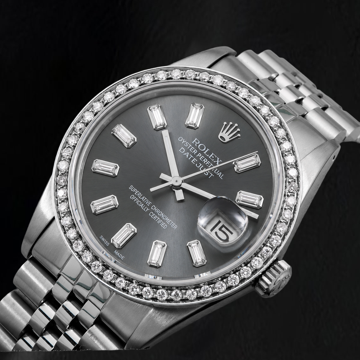 Rolex Datejust 16014 36mm Gray Diamond Dial Stainless Steel Watch