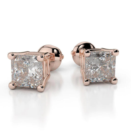 F Vs1 Sparkling 3.50 Ct Real Diamonds Lady Studs Earrings Rose Gold 14K