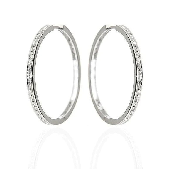 F Vvs1 2.70 Carats Round Cut Real Diamonds Hoop Earrings Gold White 14K