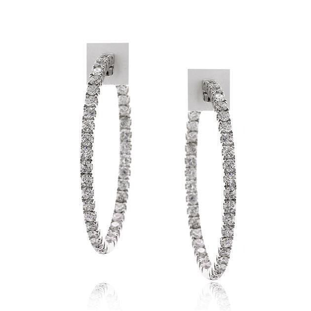 F Vvs1 Round Cut Real Diamonds Lady Hoop Earrings 14K White Gold 3.10 Ct - Hoop Earrings-harrychadent.ca