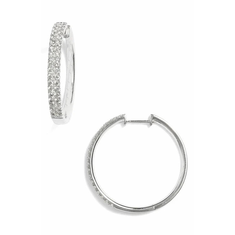F Vvs1 Sparkling 3.00 Carats Natural Diamonds Ladies Hoop Earring Gold White