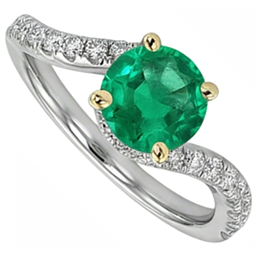 Round Brilliant Emerald ring in Two-Tone 14K Gold – angle view