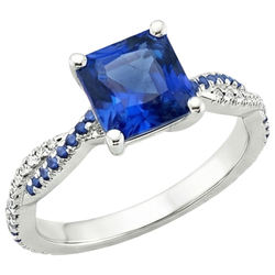 Fancy Natural Earth Mined Diamond ( Not Lab Grown ) Engagement Ring Blue Ceylon Sapphires 3.45 Carats Gold