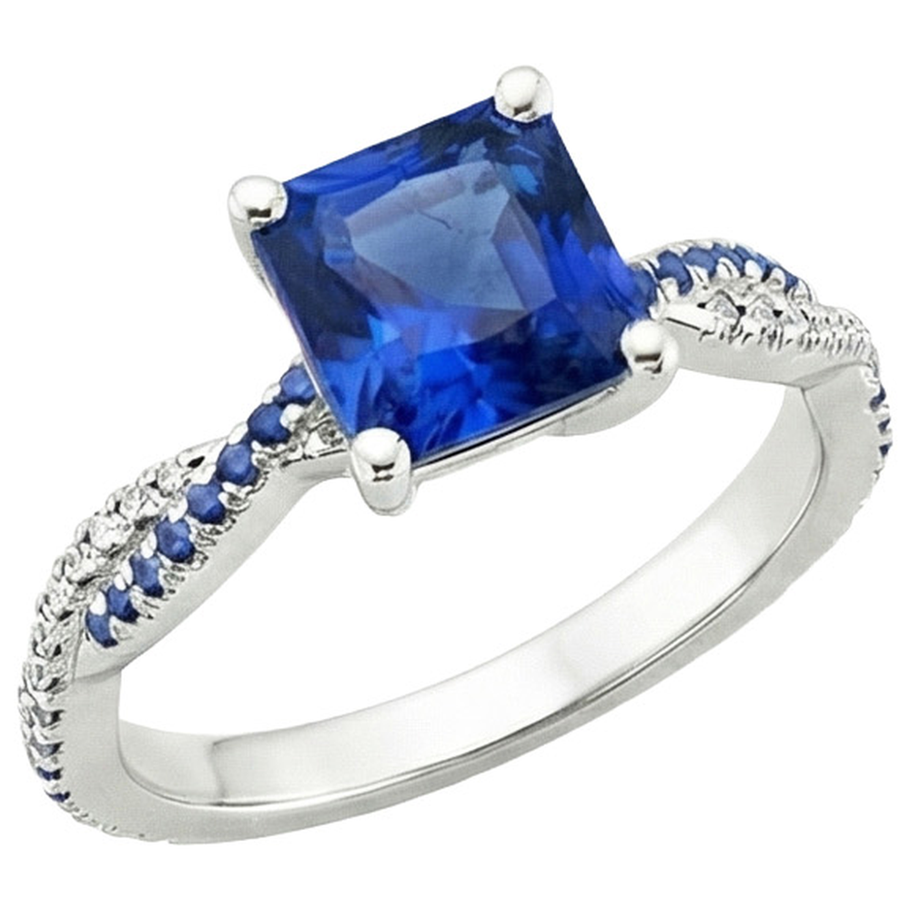 Fancy Natural Earth Mined Diamond ( Not Lab Grown ) Engagement Ring Blue Ceylon Sapphires 3.45 Carats Gold
