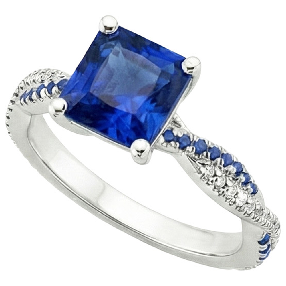 Fancy Natural Earth Mined Diamond ( Not Lab Grown ) Engagement Ring Blue Ceylon Sapphires 3.45 Carats Gold