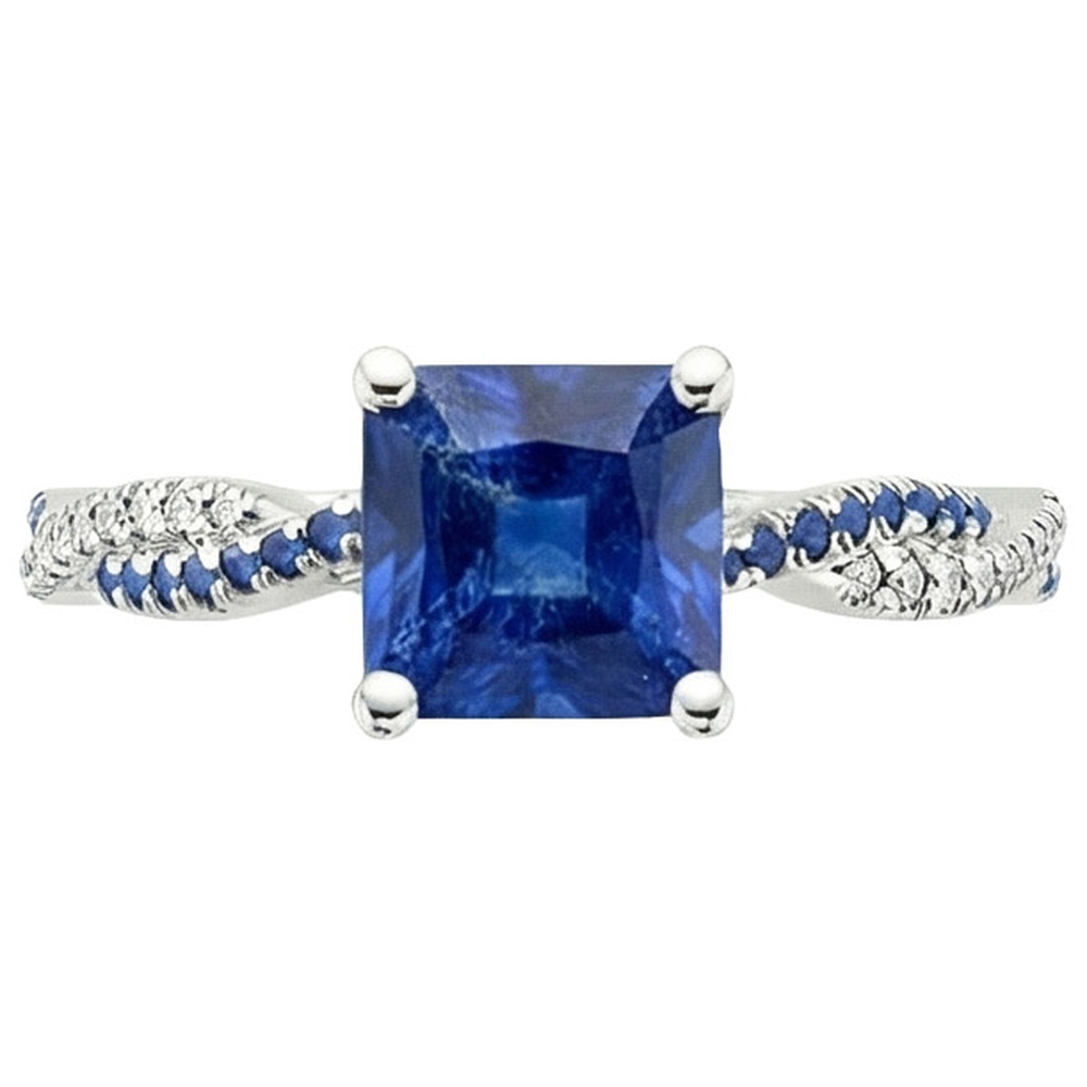 Fancy Natural Earth Mined Diamond ( Not Lab Grown ) Engagement Ring Blue Ceylon Sapphires 3.45 Carats Gold