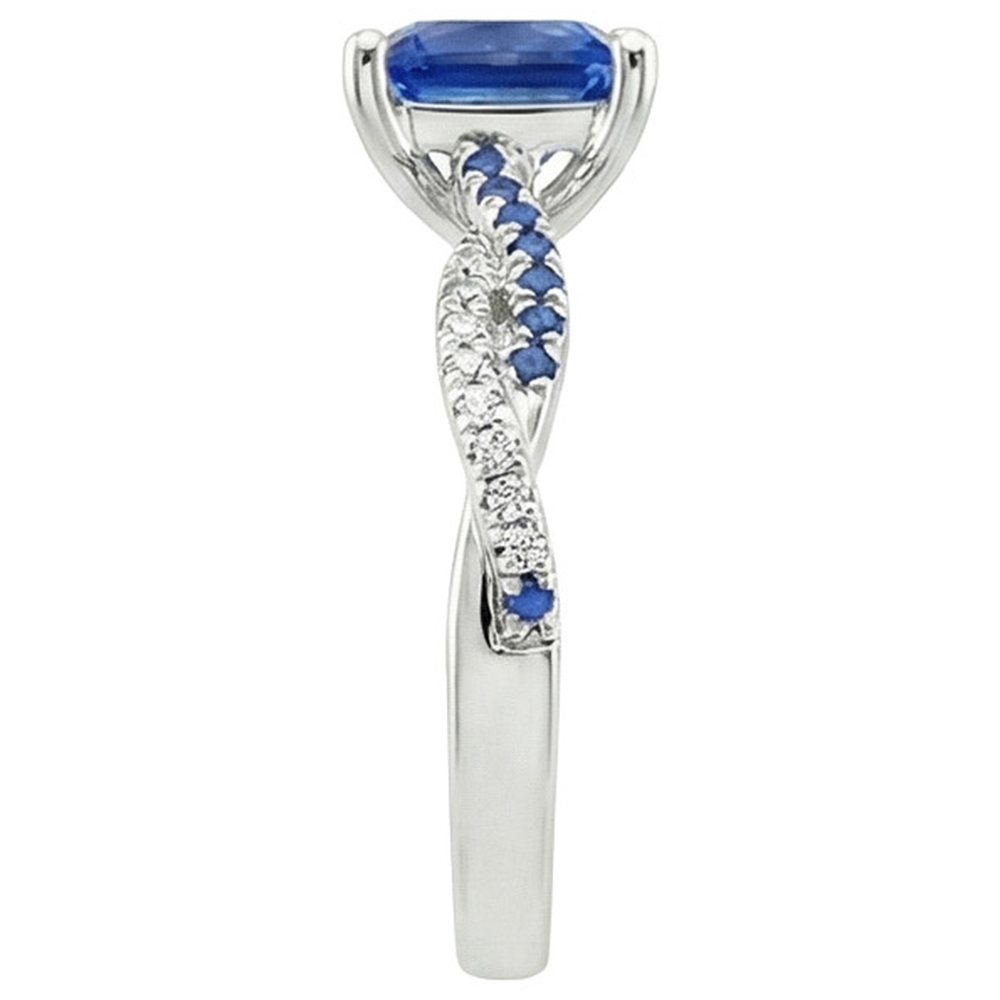 Fancy Natural Earth Mined Diamond ( Not Lab Grown ) Engagement Ring Blue Ceylon Sapphires 3.45 Carats Gold