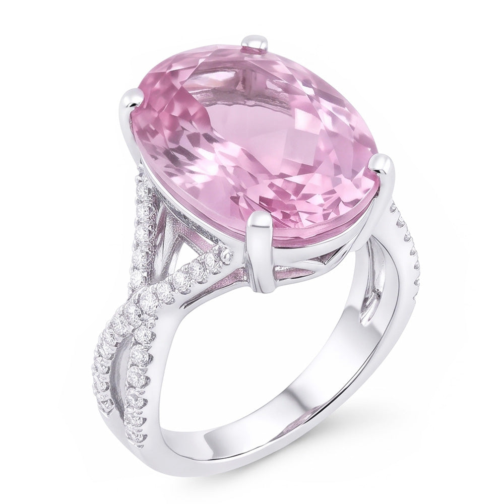 Fancy Pink Kunzite Natural Earth Mined Diamond ( Not Lab Grown ) Ring Lady Gold Jewelry 14.50 Carats
