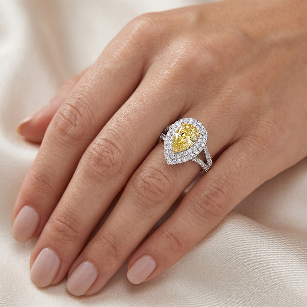 Fancy Yellow Diamond Halo Ring – VVS Clarity 1.50 ct Two-Tone
