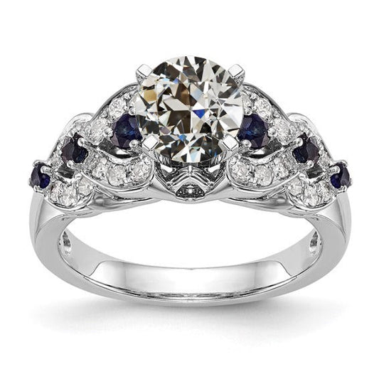 Fancy Gemstone Wedding Ring Old Cut Real Diamond & Sapphires 4.50 Carats - Engagement Ring-harrychadent.ca