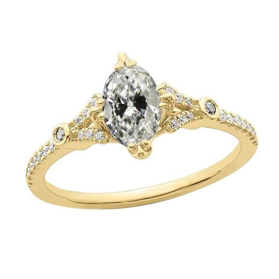 Fancy Real Diamond Old Mine Cut  Anniversary Ring 3.50 Carats Yellow Gold