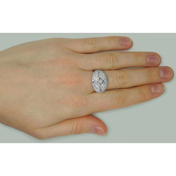 Fancy Round Real Diamond Engagement Ring 1.27 Carats White Gold 14K