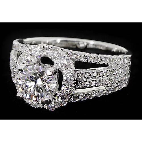 Fancy Type Anniversary Ring Round Real Diamonds Thick Shank 