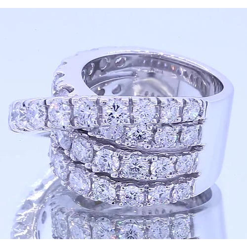Fancy Ring Round Lab Grown Diamond 5.10 Carats Four Prong White Gold 14K