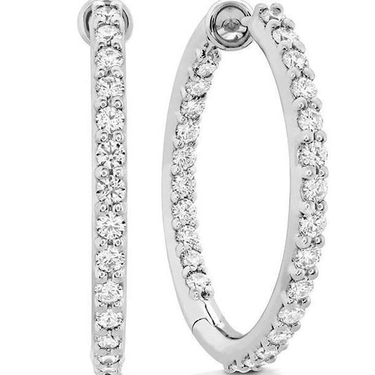 Fashionable Genuine 5ct Diamond Gold Hoops