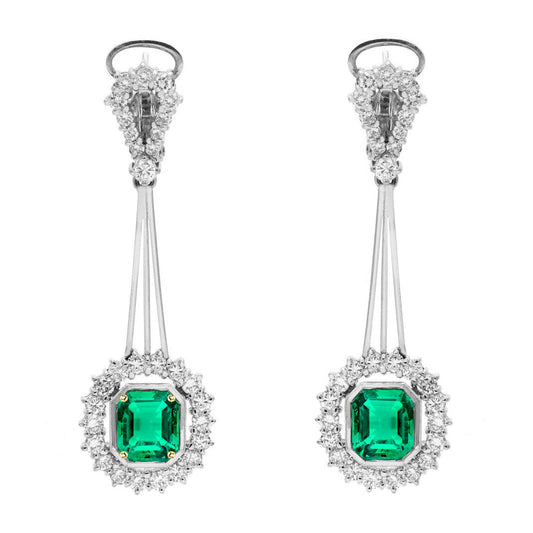 Real Emerald Gemstone Earring 1.50 ct 14 Karat Two Tone Gold – main view