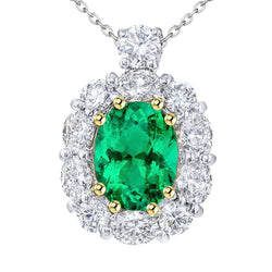Emerald Oval Cut Precious Stone Pendant 6 ct – 14 Karat Two Tone