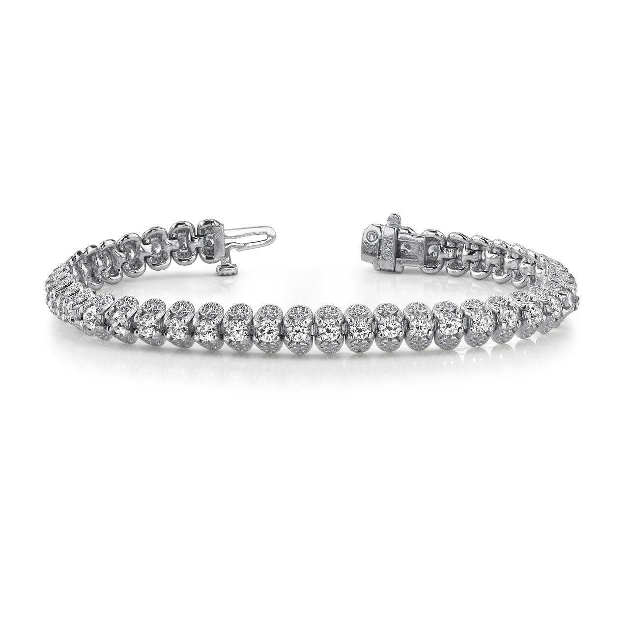 Filigree Round Cut 6.30 Carats Real Diamonds Bracelet White Gold 14K