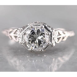 Filigree Round Natural Diamond Ring 1.50 Carats White Gold 14K