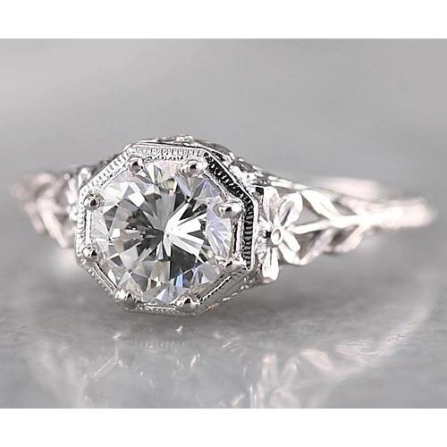 Filigree Round Natural Diamond Ring 1.50 Carats 14K