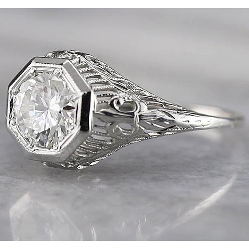 Filigree Round Real Diamond Ring 2 Carats White Gold 14K