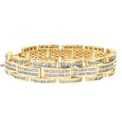 Fine Round Shape Genuine Diamond Men Bracelet Yellow Gold 14K 12 Carats