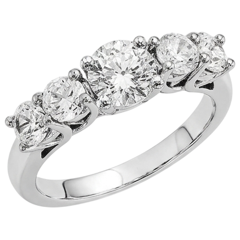 Five Stone Genuine Natural Earth Mined Diamond ( Not Lab Grown )  Engagement Ring 2 Carats White Gold 14K