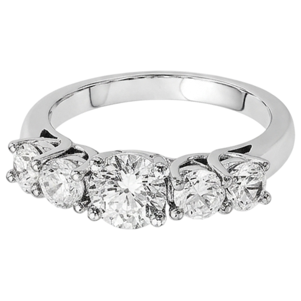 Five Stone Genuine Natural Earth Mined Diamond ( Not Lab Grown )  Engagement Ring 2 Carats White Gold 14K
