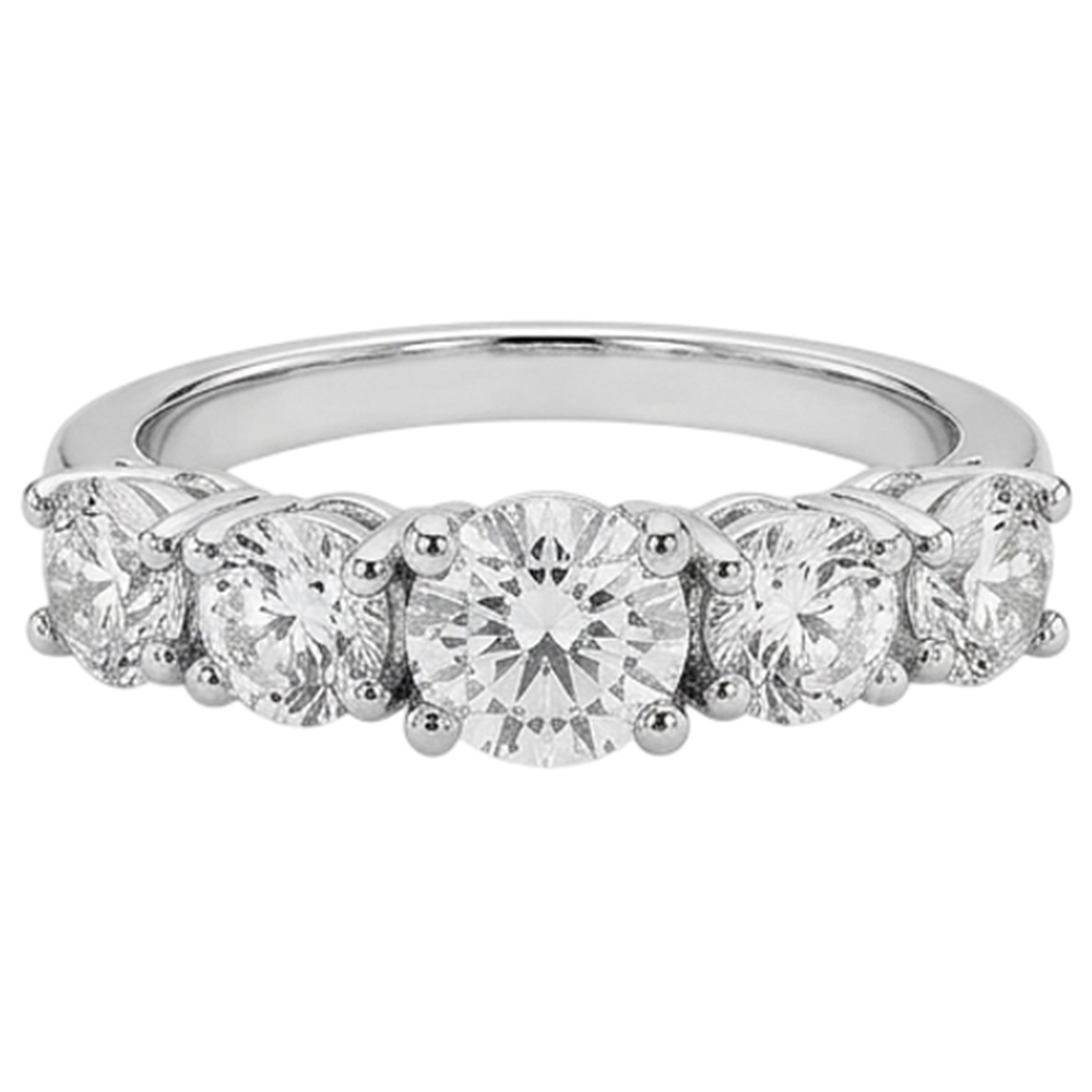 Five Stone Genuine Natural Earth Mined Diamond ( Not Lab Grown )  Engagement Ring 2 Carats White Gold 14K