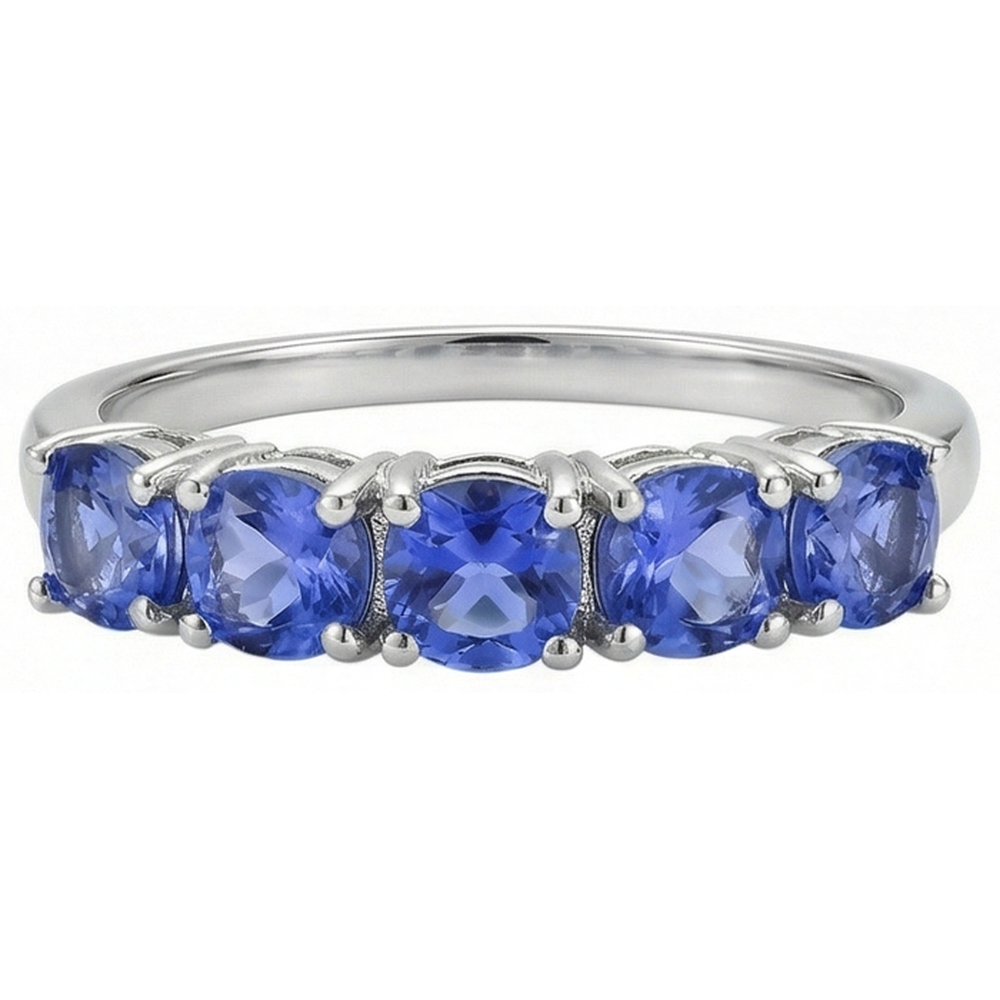 Five Stone Round Tanzanite Gemstone 2.50 Carat Ring Band Jewelry