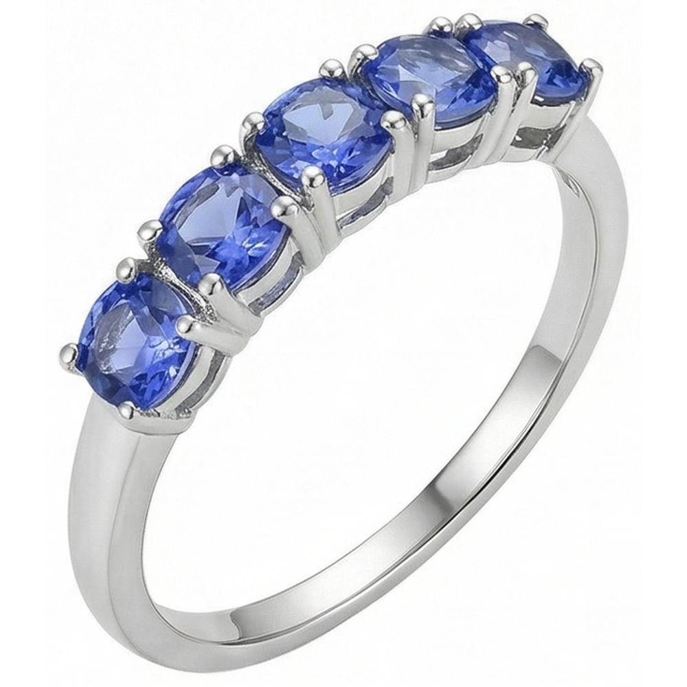 Five Stone Round Tanzanite Gemstone 2.50 Carat Ring Band Jewelry