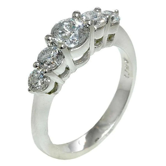 Five Stone Real Diamond Engagement Ring 3 Carats Basket Set White Gold 14K