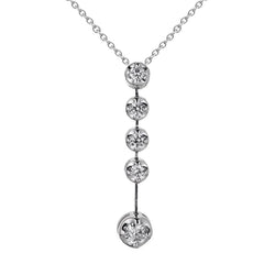 Five Stone Round Cut Real Diamond Pendant Necklace 3.0 Carat White Gold 14K