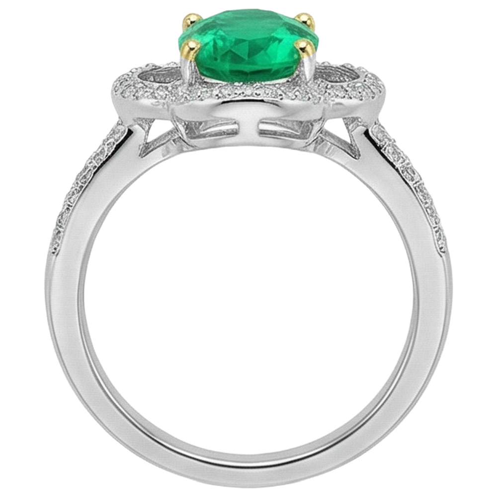 Real Emerald Gemstone Ring 1.50 ct 14K Two Tone Gold – top view