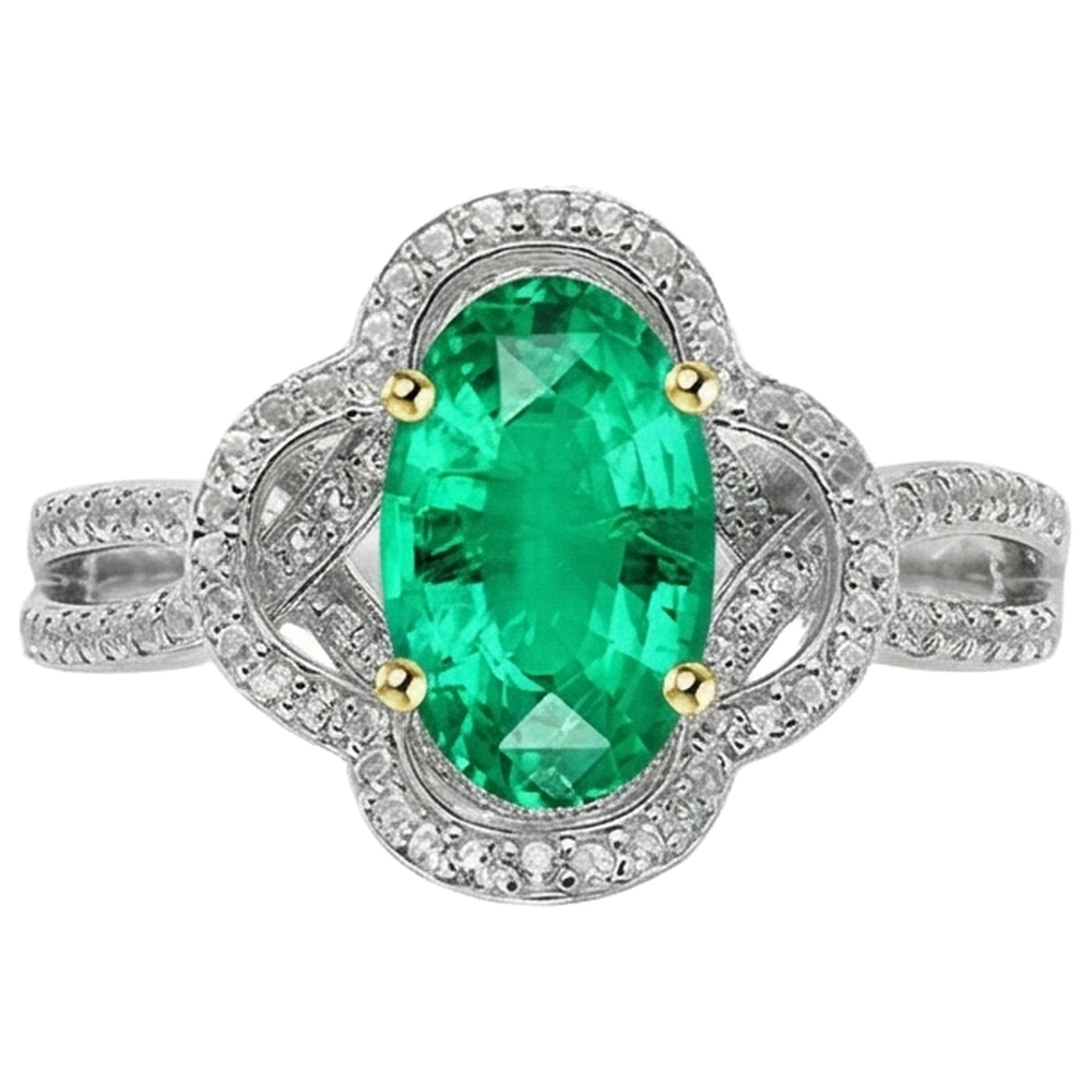 Gemstone Ring 14K Two Tone Gold with Emerald – angle view