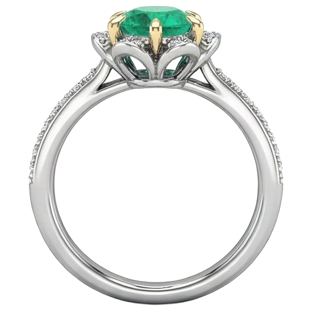 Genuine Fine Emerald Precious Stone Ring 1 ct Two-Tone 14K Gold – top view