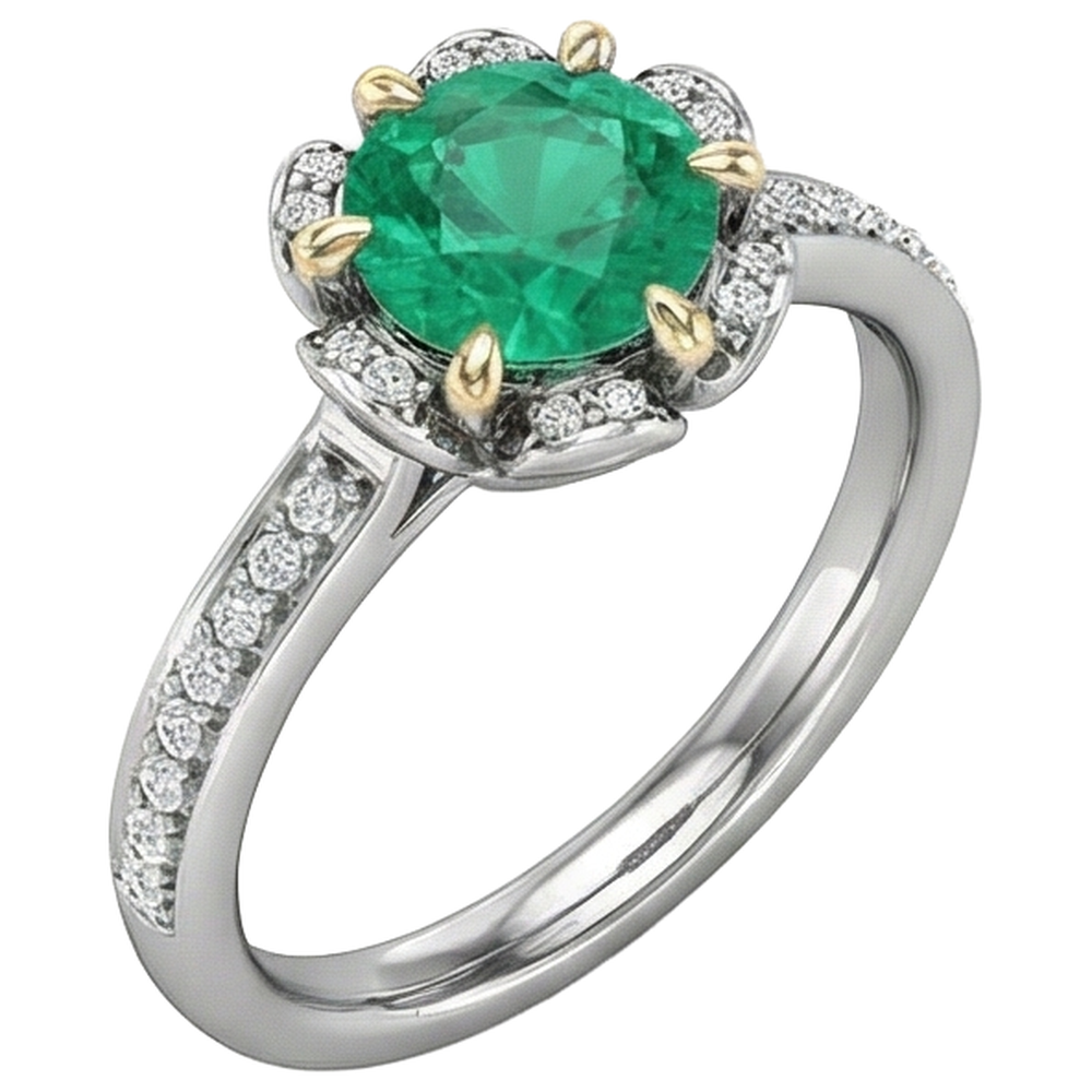 Round Brilliant Fine Emerald ring in Two-Tone 14K Gold – side view