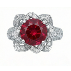 Flower Style 2.51 Ct Red Ruby & White Round Natural Earth Mined Diamond ( Not Lab Grown )s Ring Gemstone