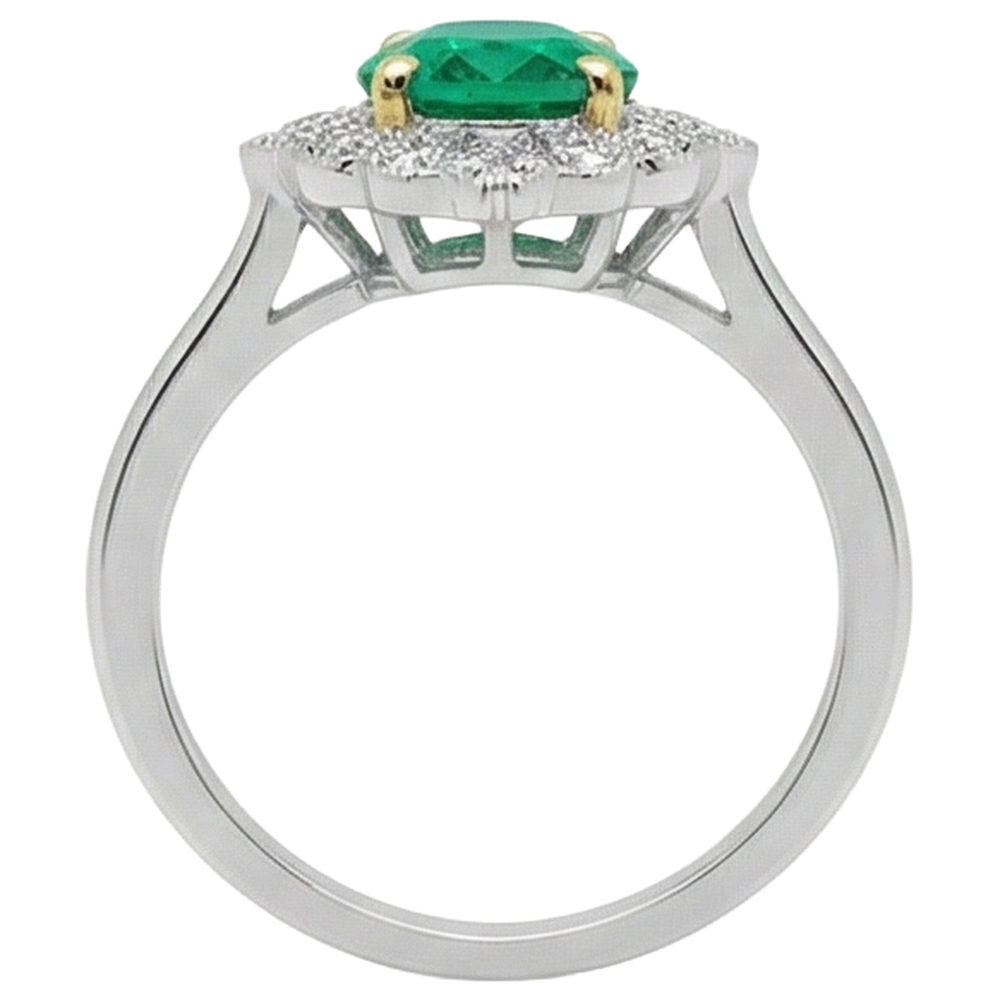 Natural Emerald Gemstone Ring 2 ct Two-Tone 14K Gold – profile view