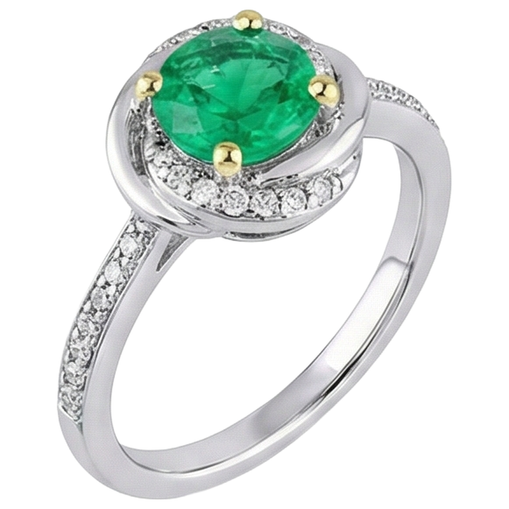 Round Cut Fine Emerald ring in Two-Tone 14K Gold – side view