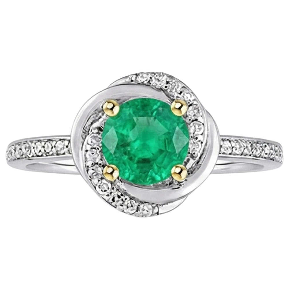 Real Fine Emerald Gemstone Ring 1 ct Two-Tone 14K Gold – front view
