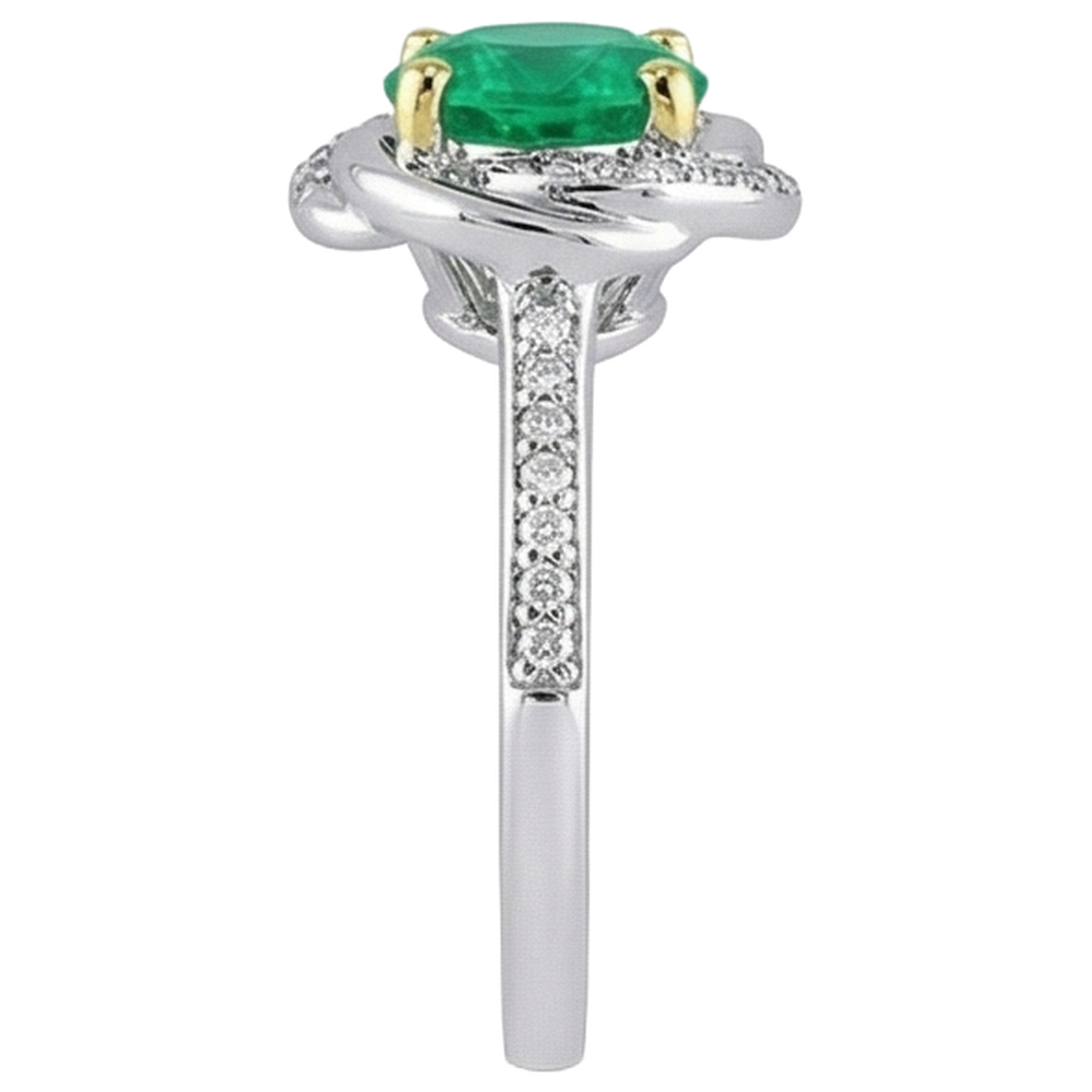 Round Cut Fine Emerald ring in Two-Tone 14K Gold – top view