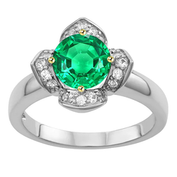Round Cut Fine Emerald Colored Stone Ring in 14 Karat Two Tone