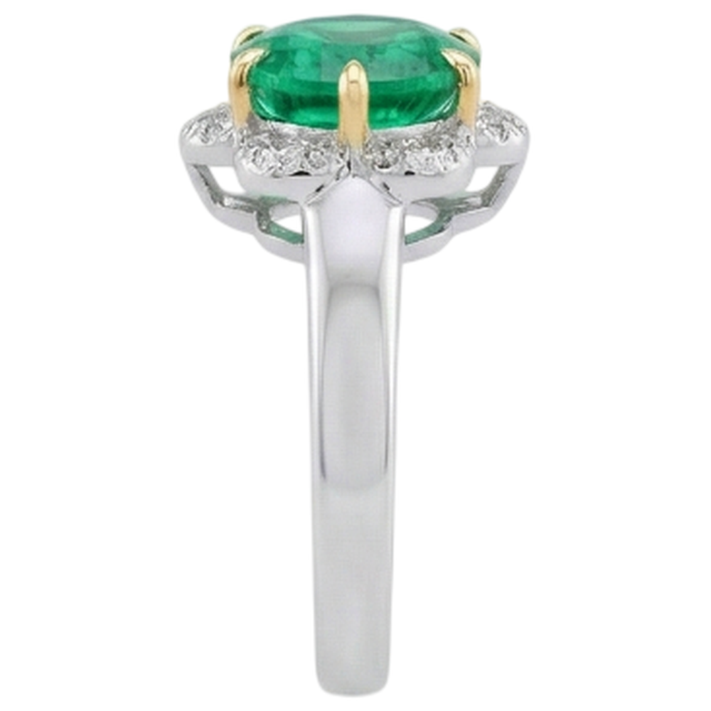 Round Brilliant Colombian Emerald ring in 14 Karat Two Tone Gold – top view