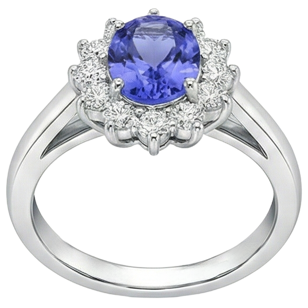 natural round tanzanite 6.50ct ring close up detail