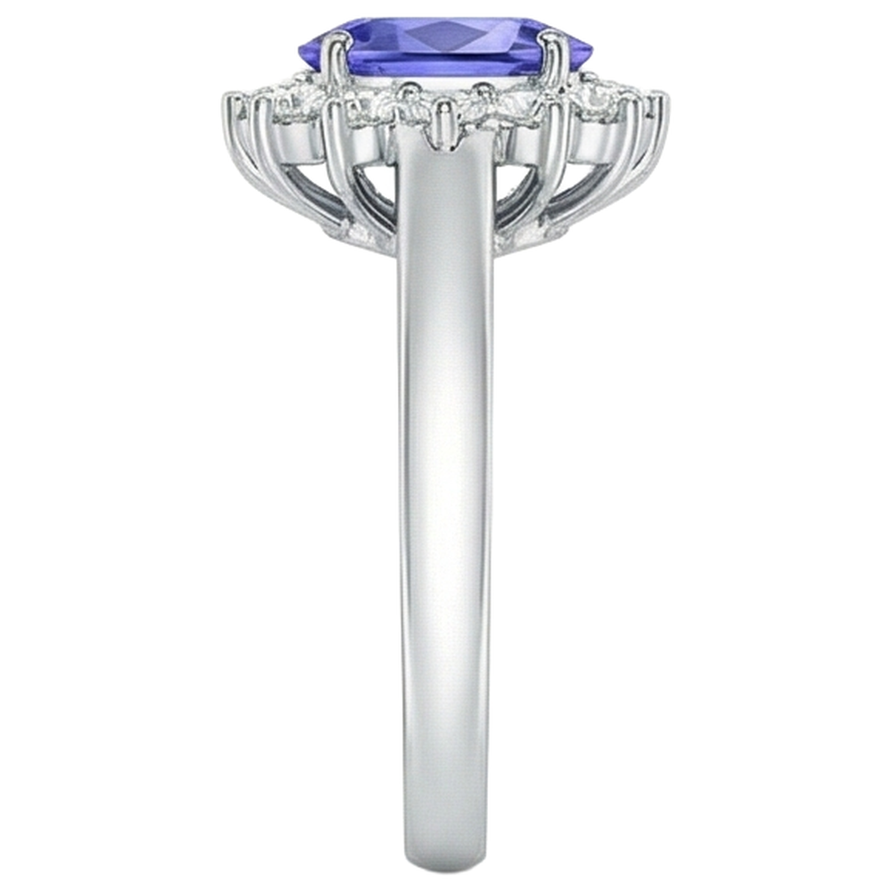 natural round tanzanite 6.50ct ring on white background
