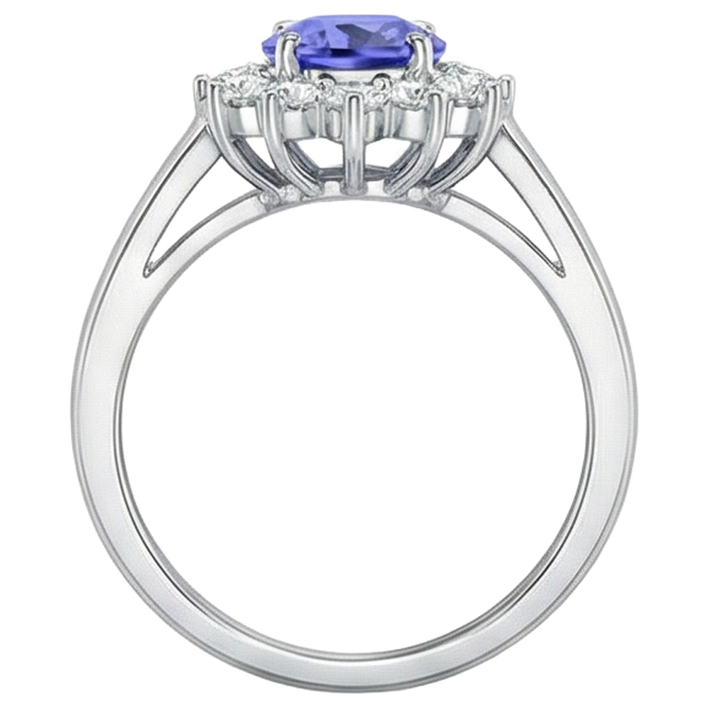 natural round tanzanite 6.50ct ring with diamond accents