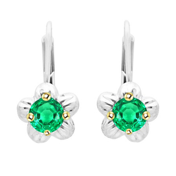 Real Round Cut Emerald Gemstone Earring – 1 ct in 14K Two Tone