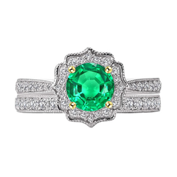 Pavé Precious Stone Ring – Fine Emerald 2 ct 14 Karat Two Tone