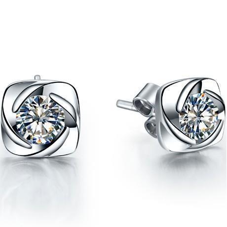 Flower Style 1.00 Carats Genuine Diamonds Studs Earrings White Gold 14K